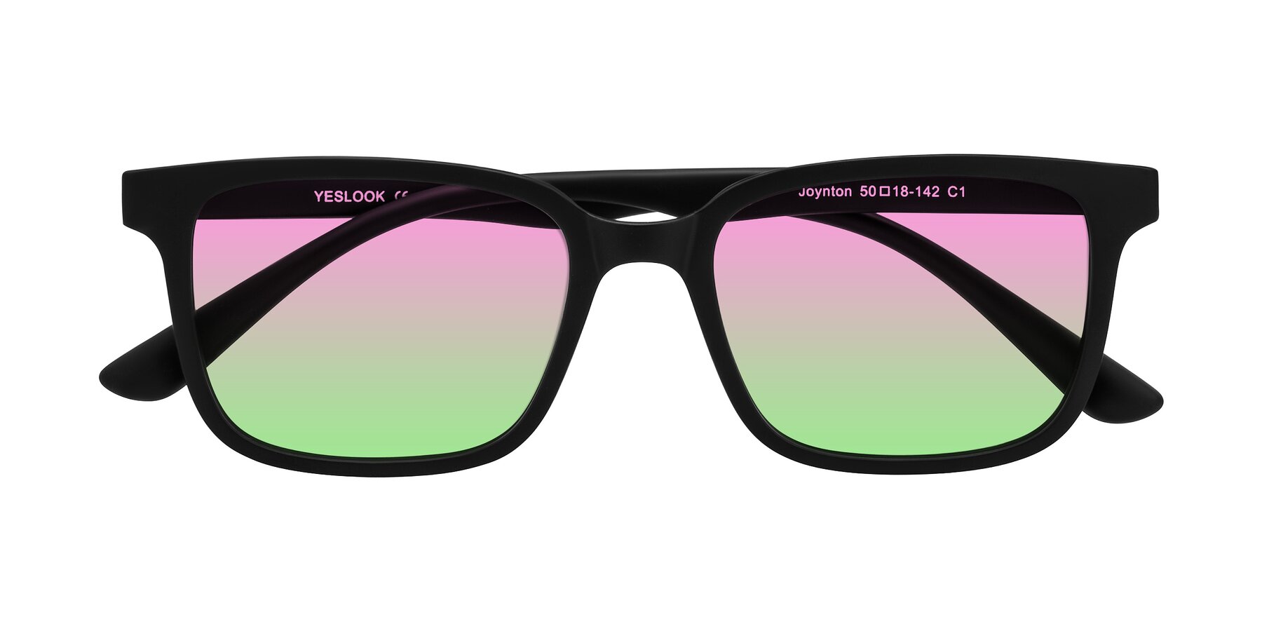 Folded Front of Joynton in Matte Black with Pink / Green Gradient Lenses