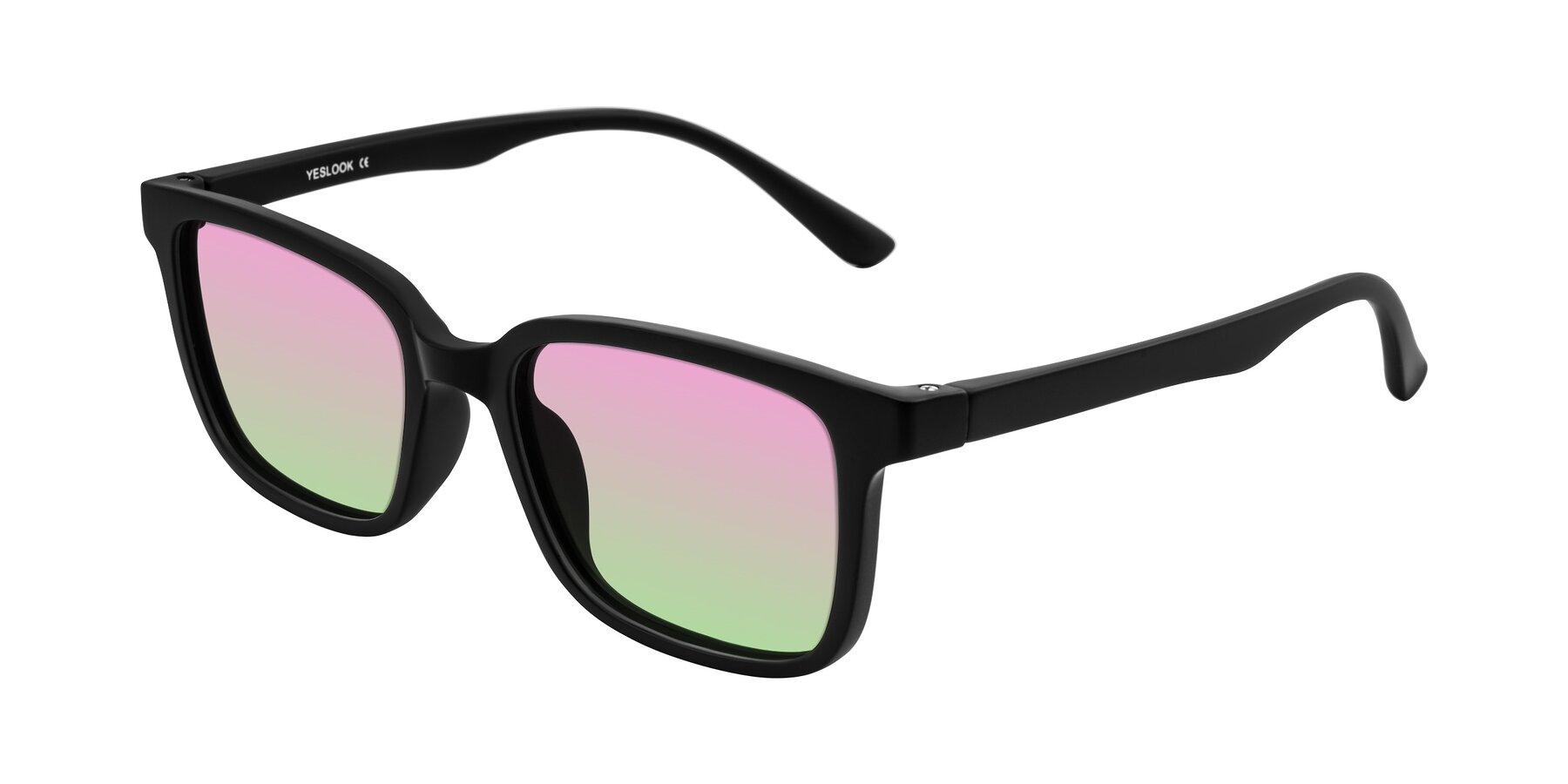 Angle of Joynton in Matte Black with Pink / Green Gradient Lenses