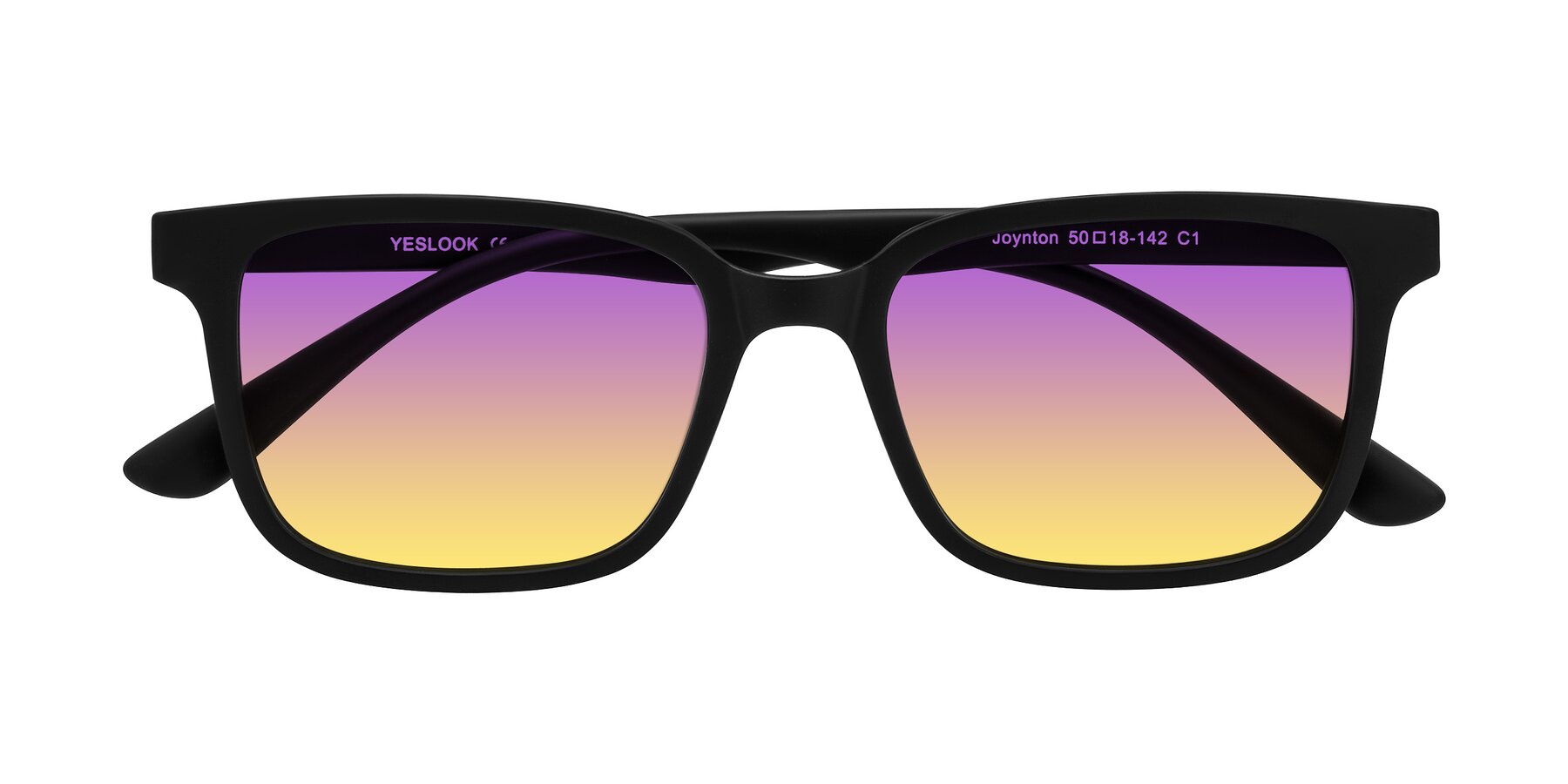 Folded Front of Joynton in Matte Black with Purple / Yellow Gradient Lenses