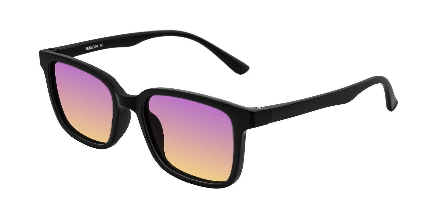 Angle of Joynton in Matte Black with Purple / Yellow Gradient Lenses