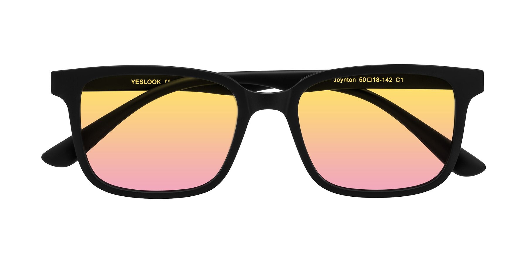 Folded Front of Joynton in Matte Black with Yellow / Pink Gradient Lenses