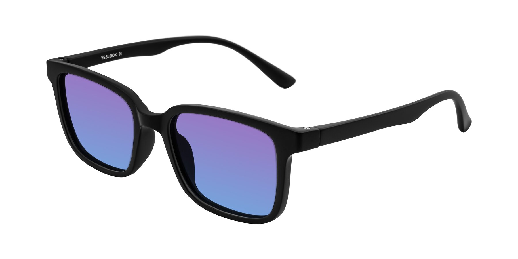Angle of Joynton in Matte Black with Purple / Blue Gradient Lenses