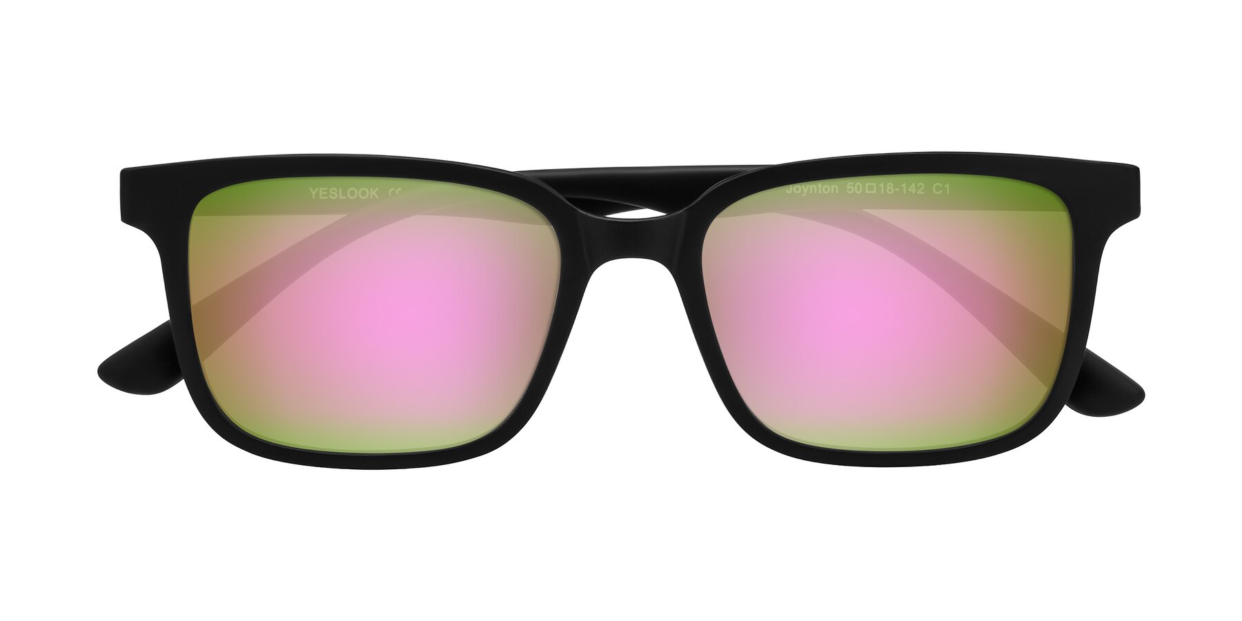 Folded Front of Joynton in Matte Black with Pink Mirrored Lenses
