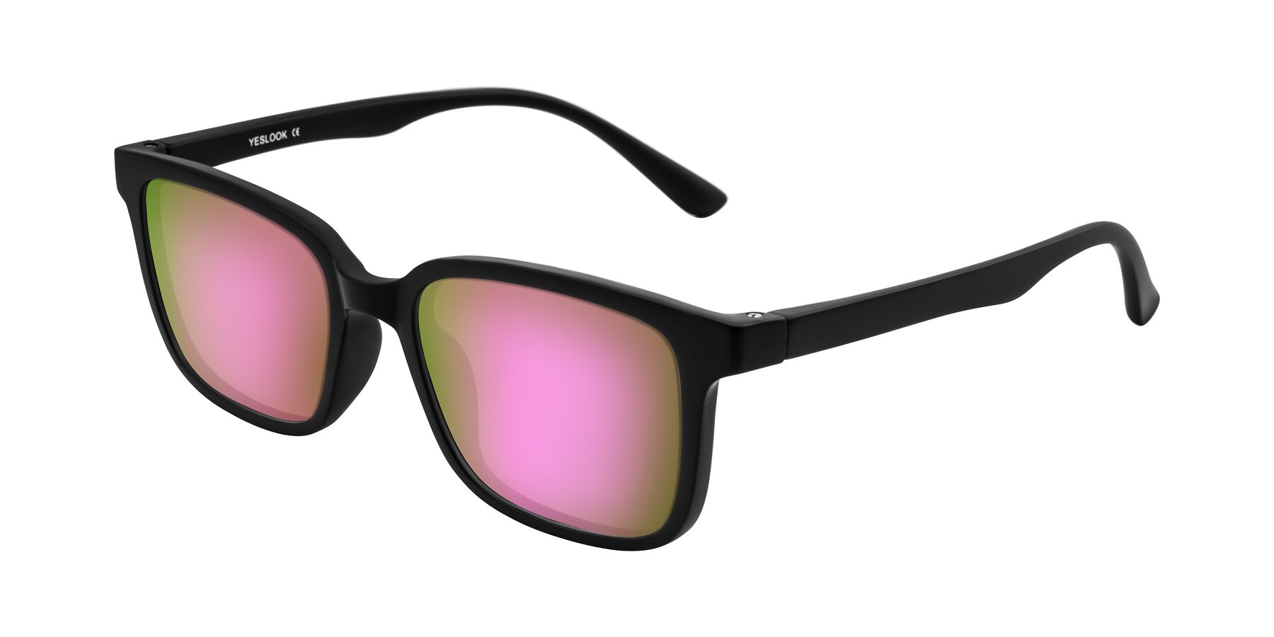 Angle of Joynton in Matte Black with Pink Mirrored Lenses