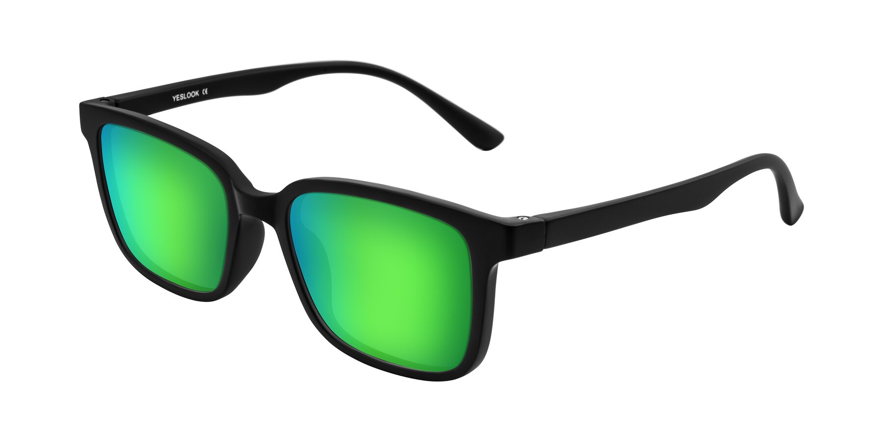 Angle of Joynton in Matte Black with Green Mirrored Lenses