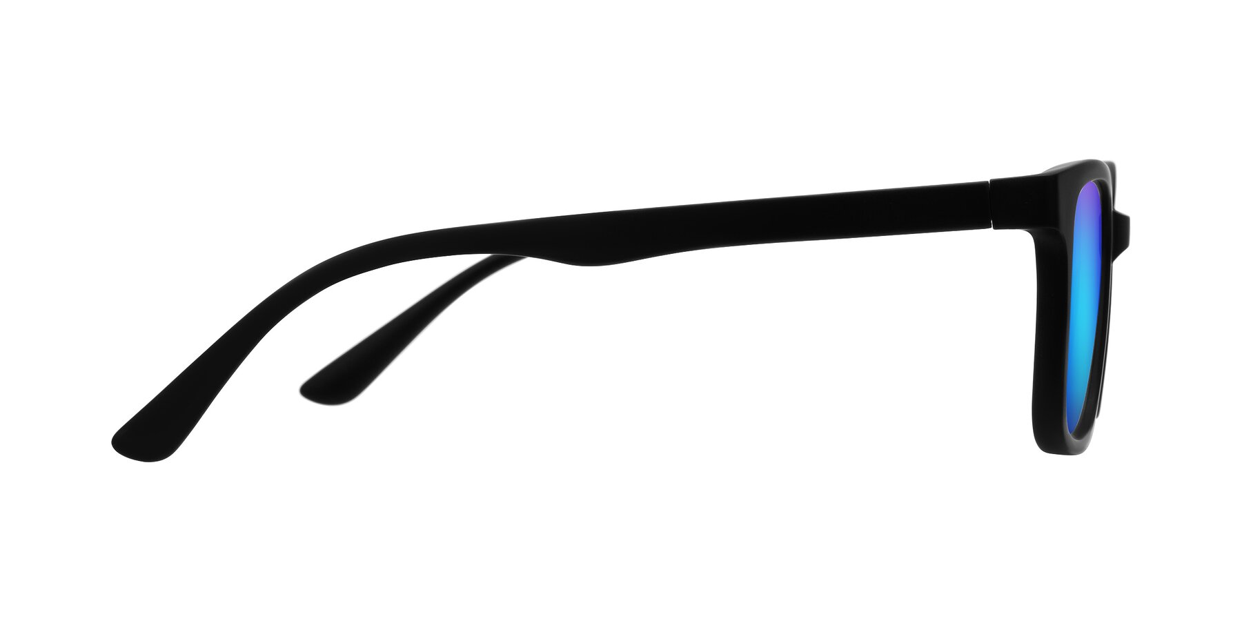 Side of Joynton in Matte Black with Blue Mirrored Lenses