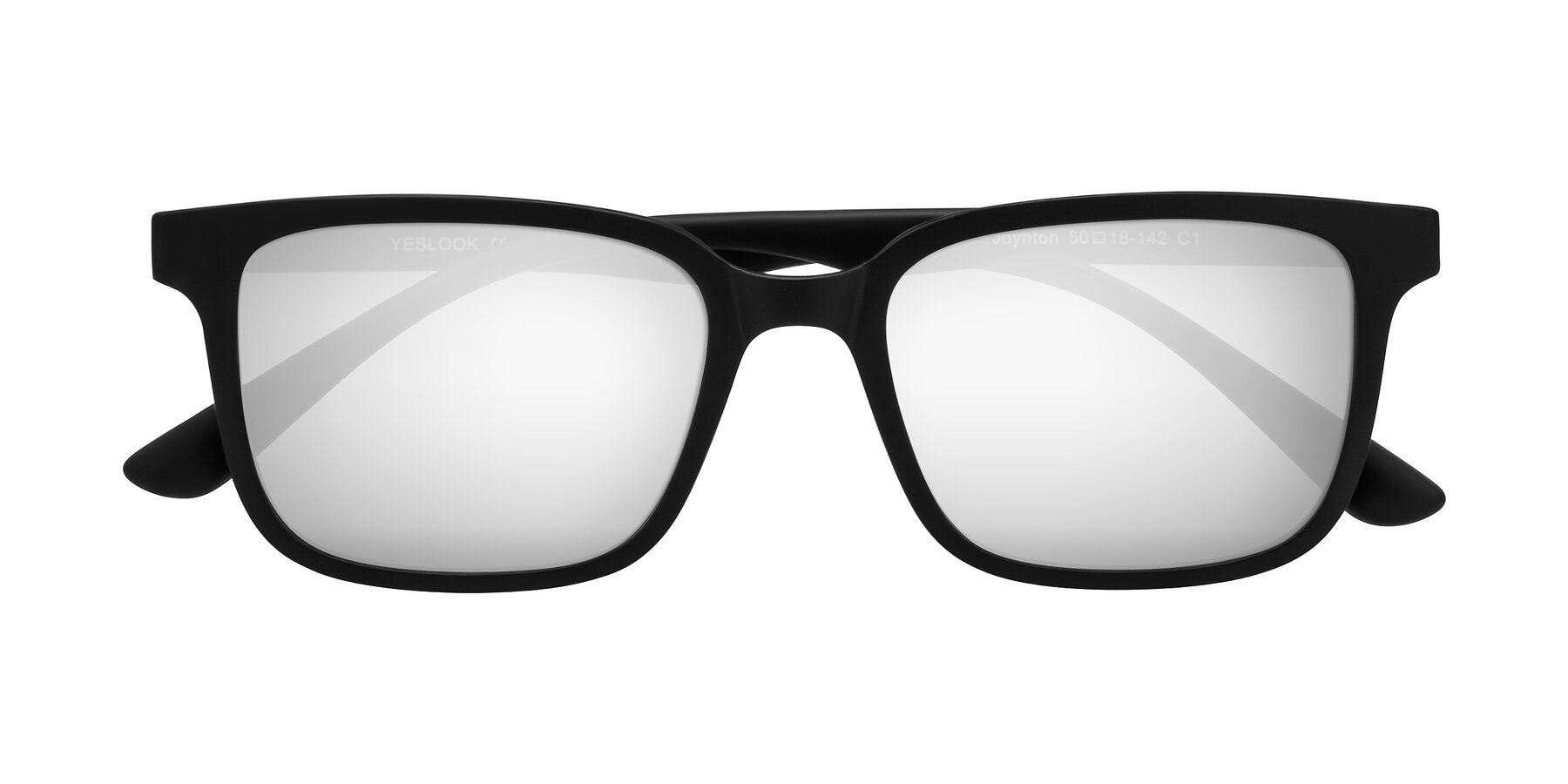 Folded Front of Joynton in Matte Black with Silver Mirrored Lenses