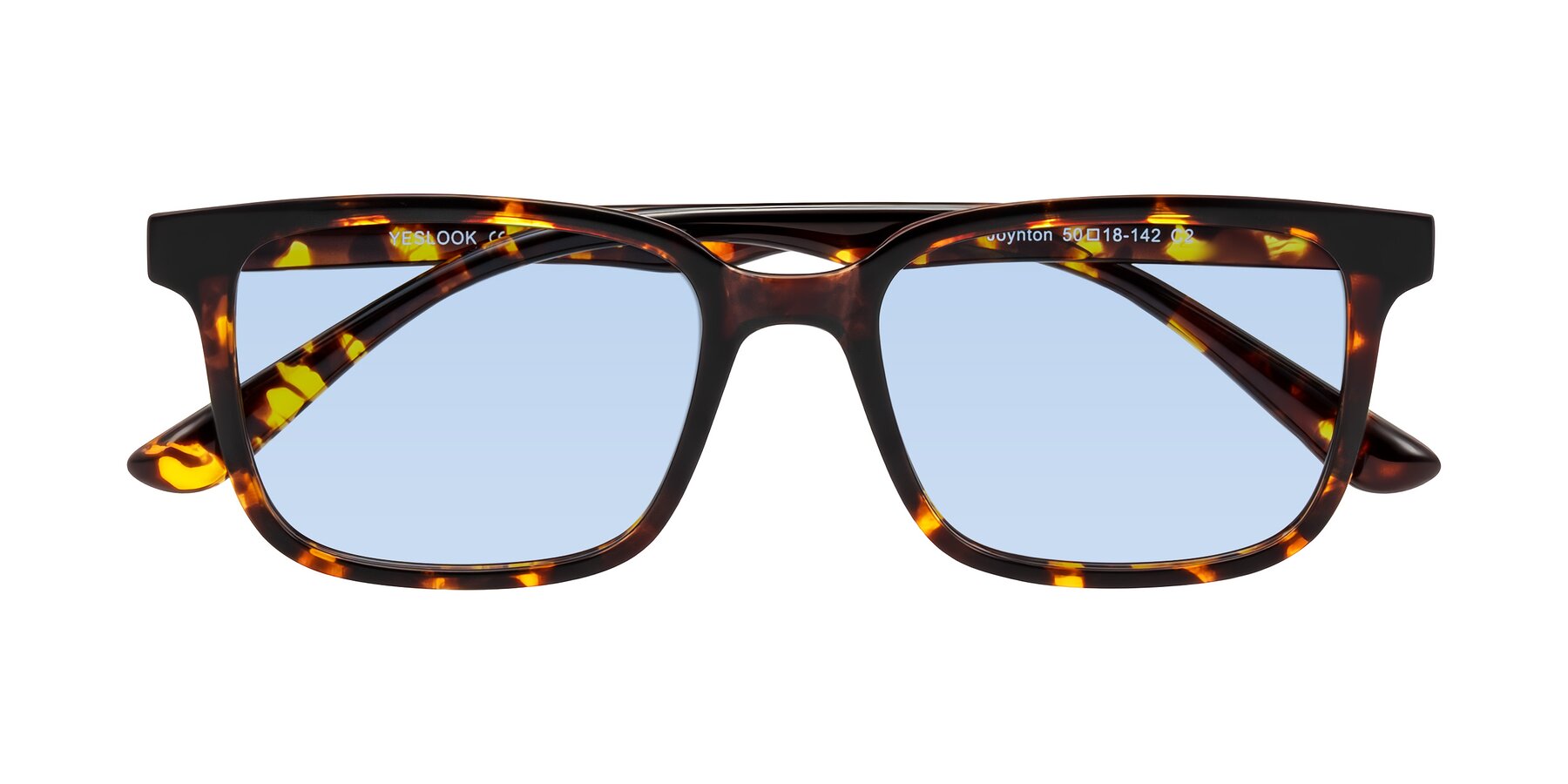 Folded Front of Joynton in Tortoise with Light Blue Tinted Lenses