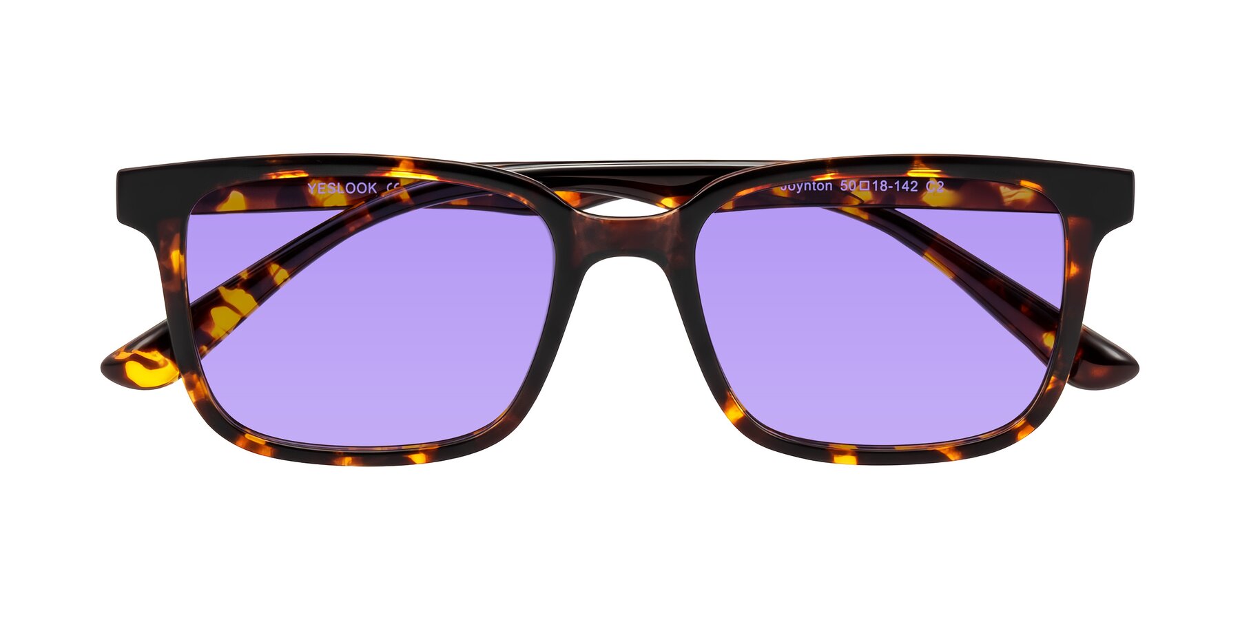 Folded Front of Joynton in Tortoise with Medium Purple Tinted Lenses