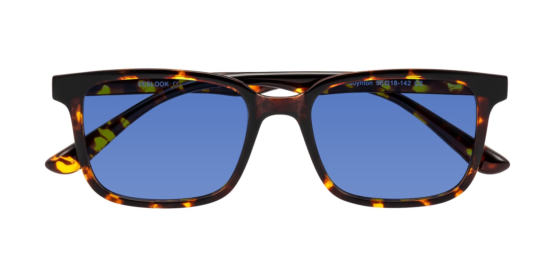 Folded Front of Joynton in Tortoise with Blue Tinted Lenses