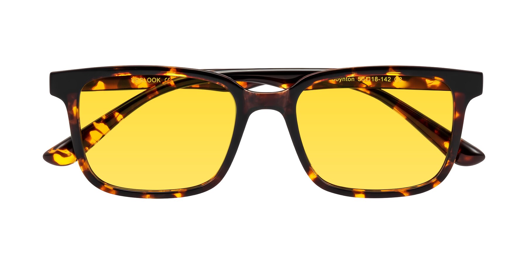 Folded Front of Joynton in Tortoise with Yellow Tinted Lenses