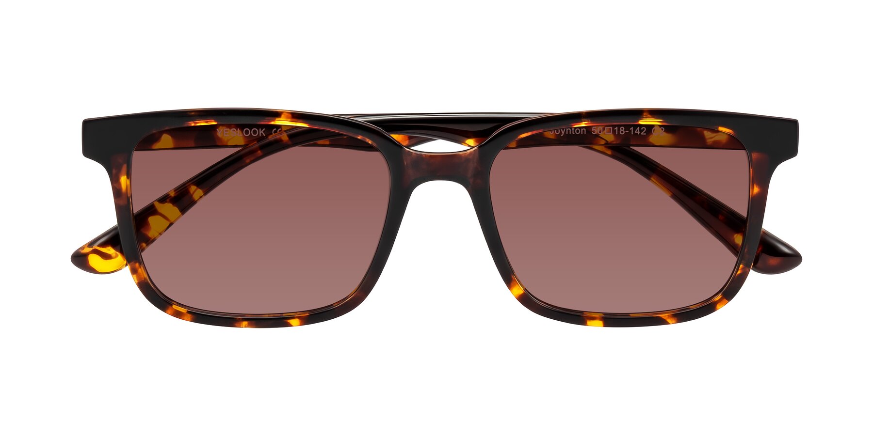 Folded Front of Joynton in Tortoise with Garnet Tinted Lenses