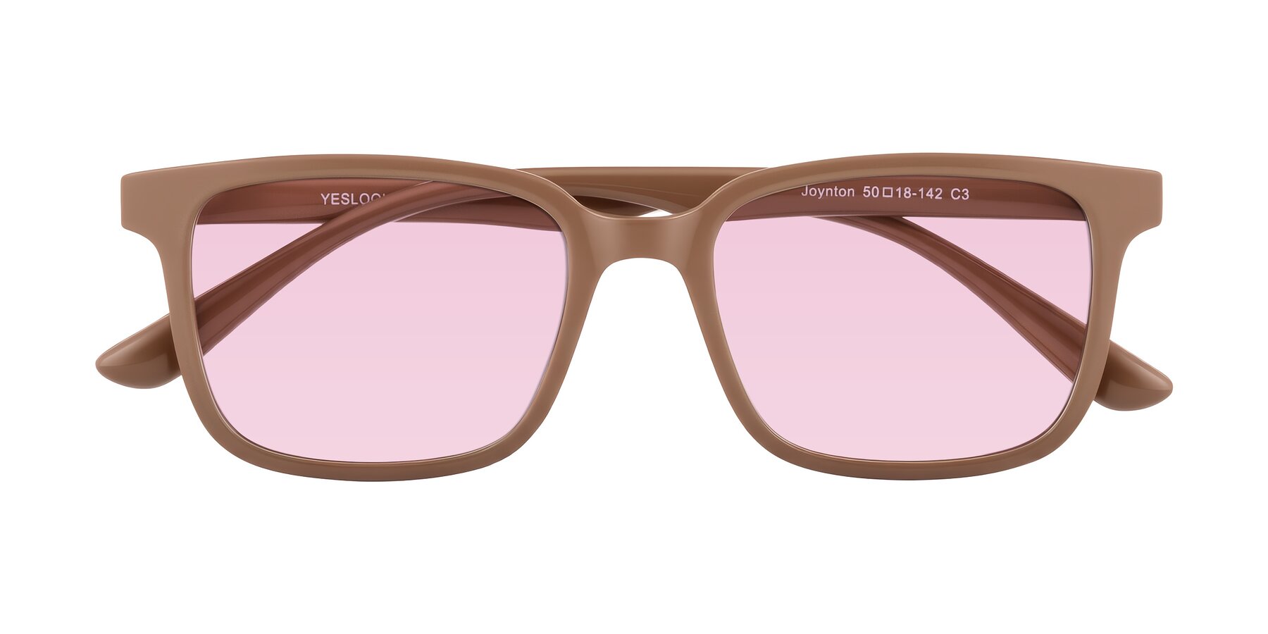 Folded Front of Joynton in Milk Chocolate with Light Pink Tinted Lenses