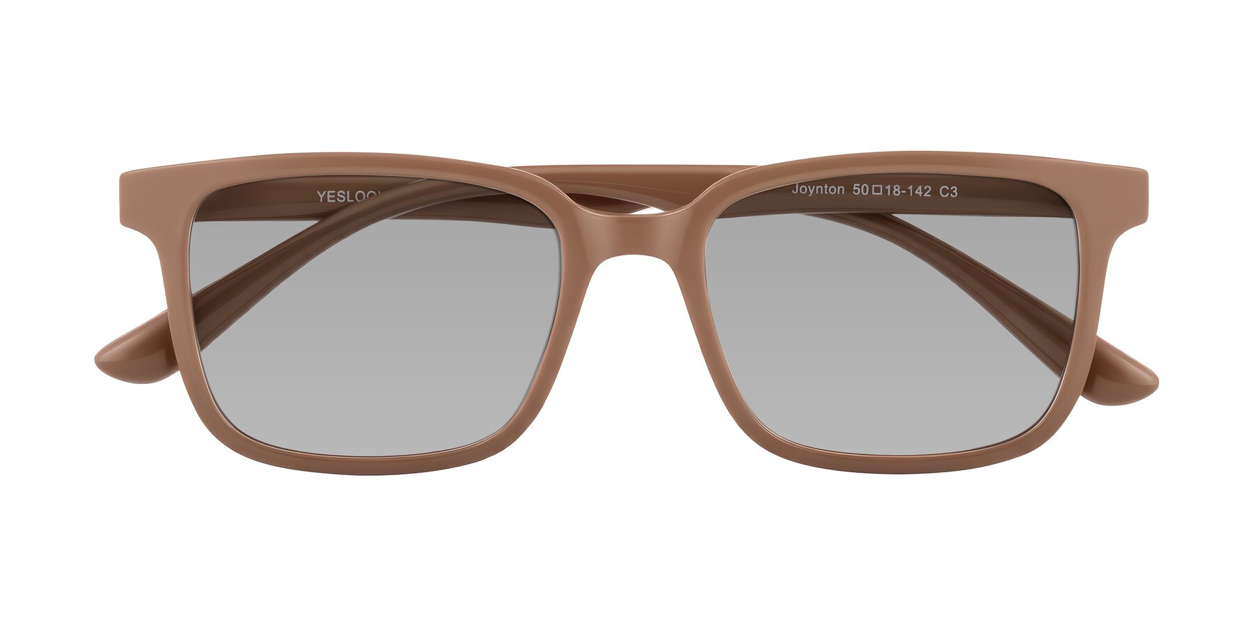 Folded Front of Joynton in Milk Chocolate with Light Gray Tinted Lenses