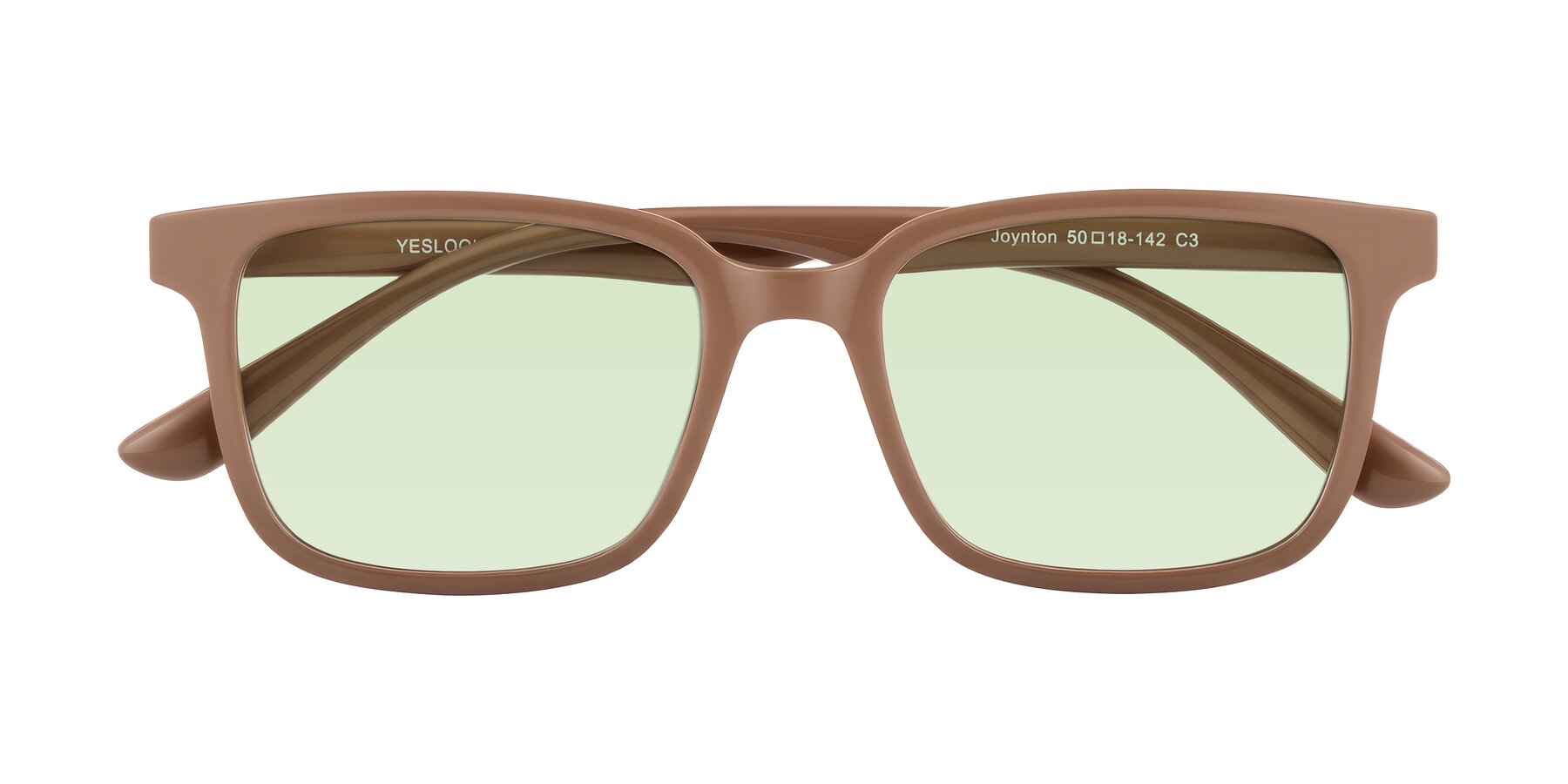 Folded Front of Joynton in Milk Chocolate with Light Green Tinted Lenses
