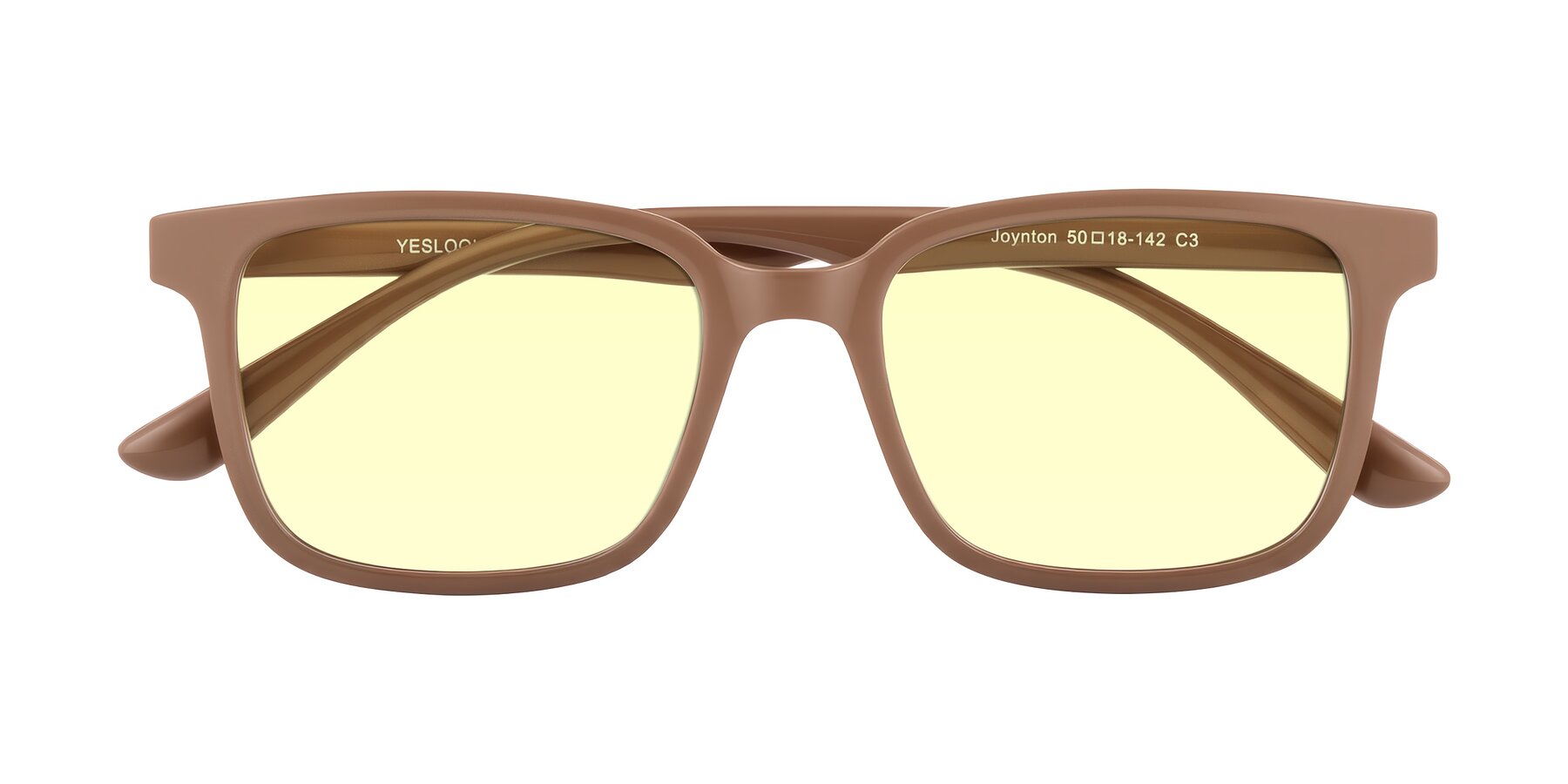 Folded Front of Joynton in Milk Chocolate with Light Yellow Tinted Lenses