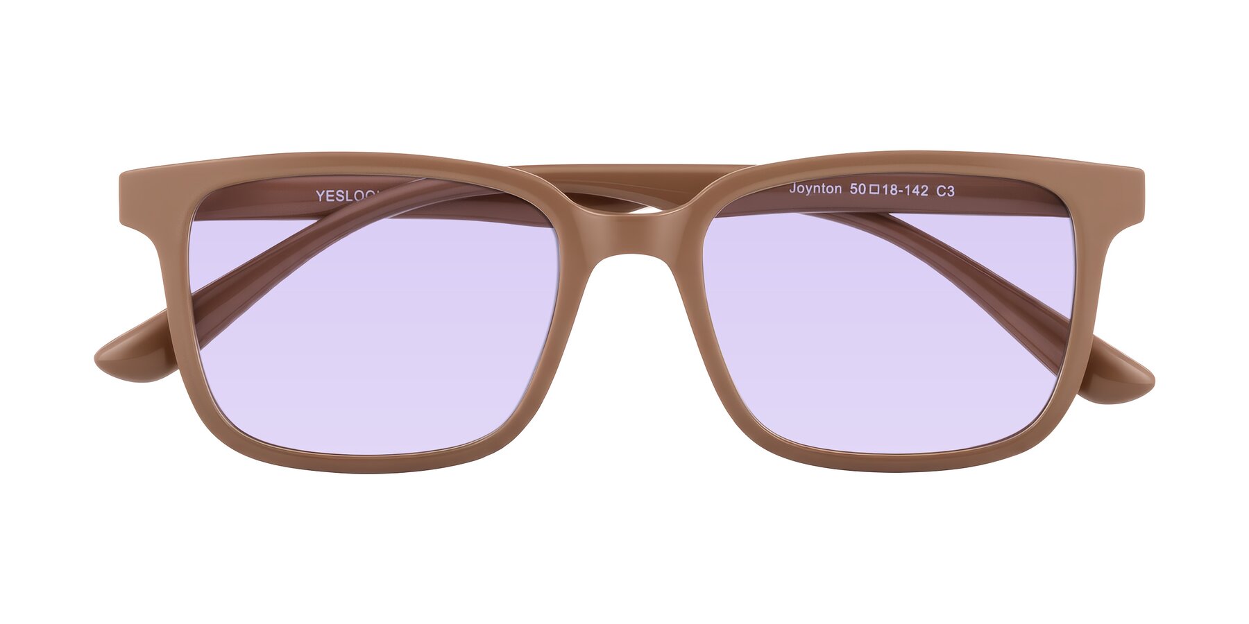 Folded Front of Joynton in Milk Chocolate with Light Purple Tinted Lenses