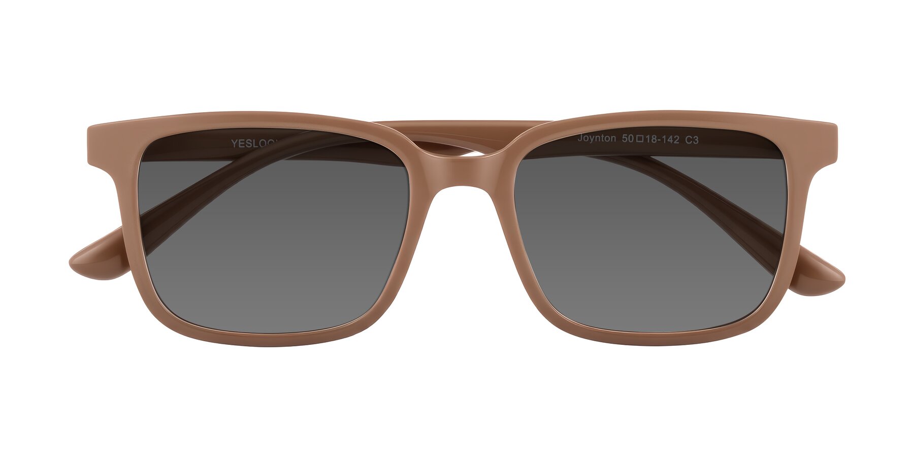 Folded Front of Joynton in Milk Chocolate with Medium Gray Tinted Lenses