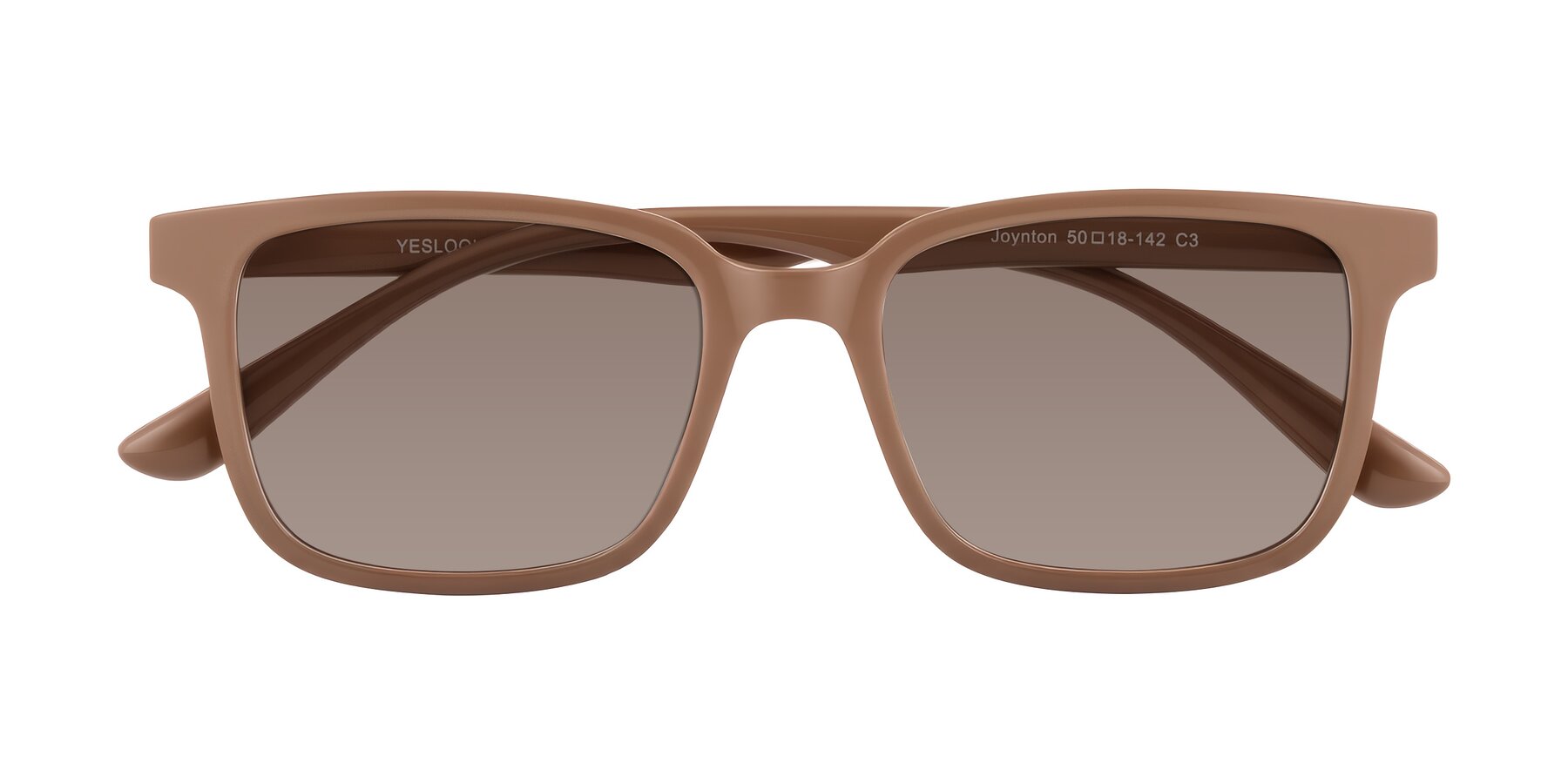 Folded Front of Joynton in Milk Chocolate with Medium Brown Tinted Lenses
