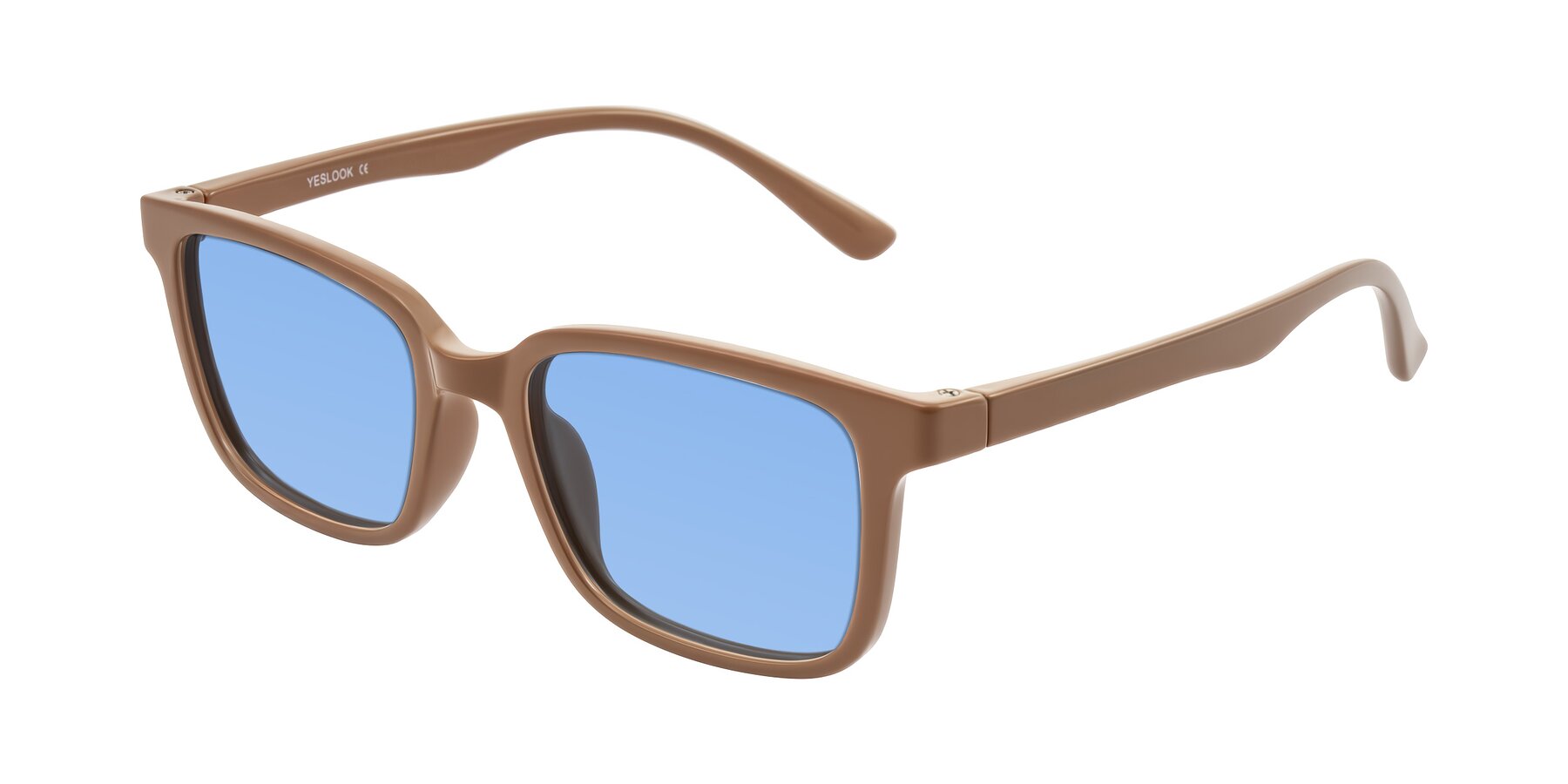 Angle of Joynton in Milk Chocolate with Medium Blue Tinted Lenses