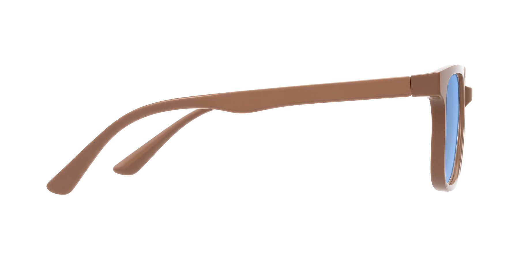 Side of Joynton in Milk Chocolate with Medium Blue Tinted Lenses