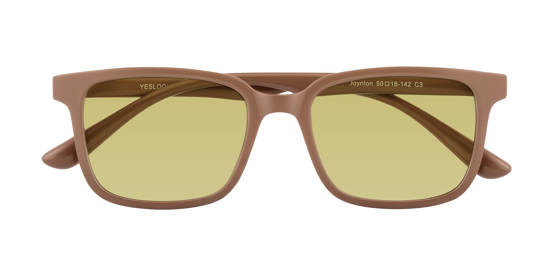 Folded Front of Joynton in Milk Chocolate with Medium Champagne Tinted Lenses