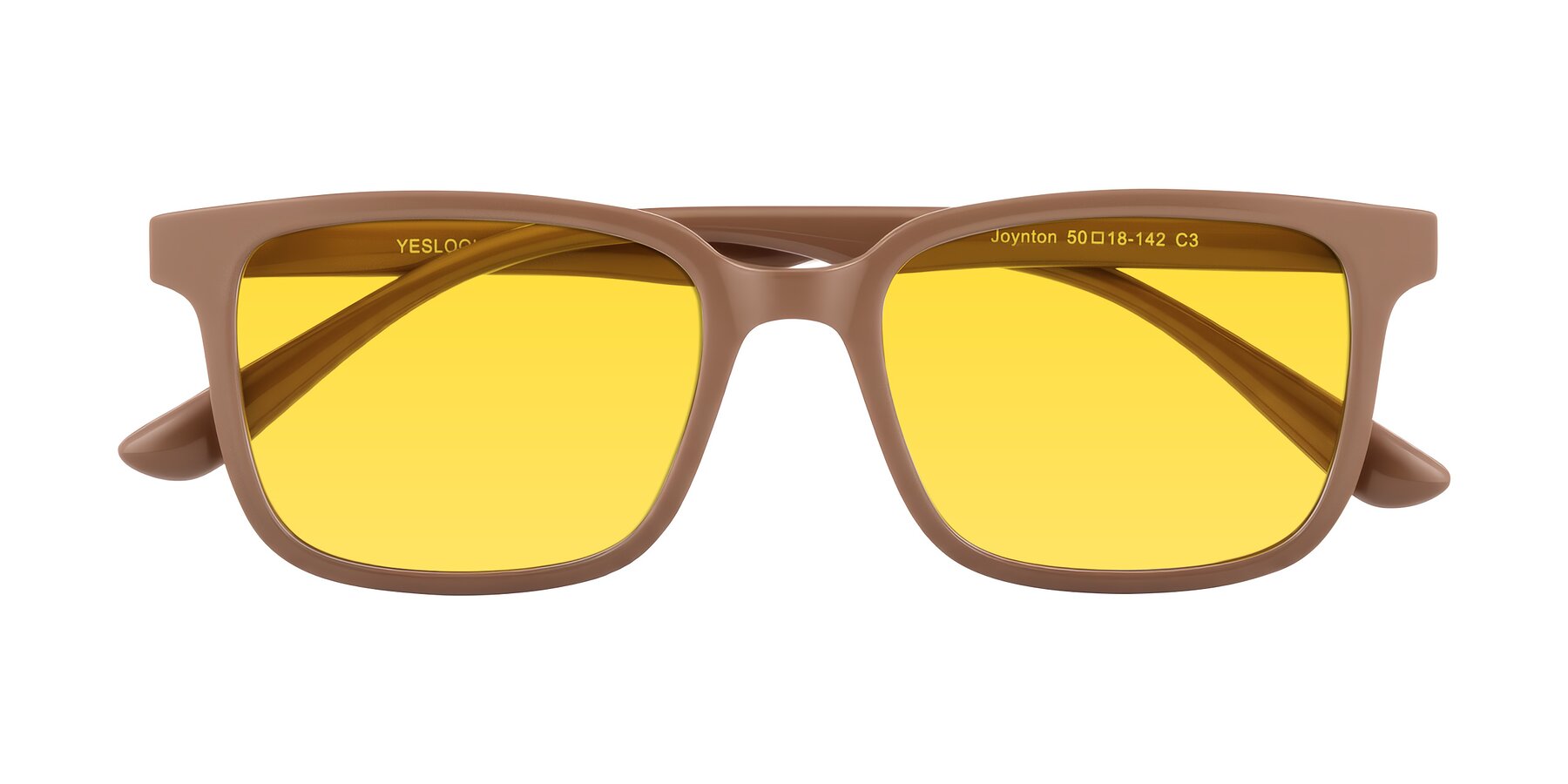 Folded Front of Joynton in Milk Chocolate with Yellow Tinted Lenses