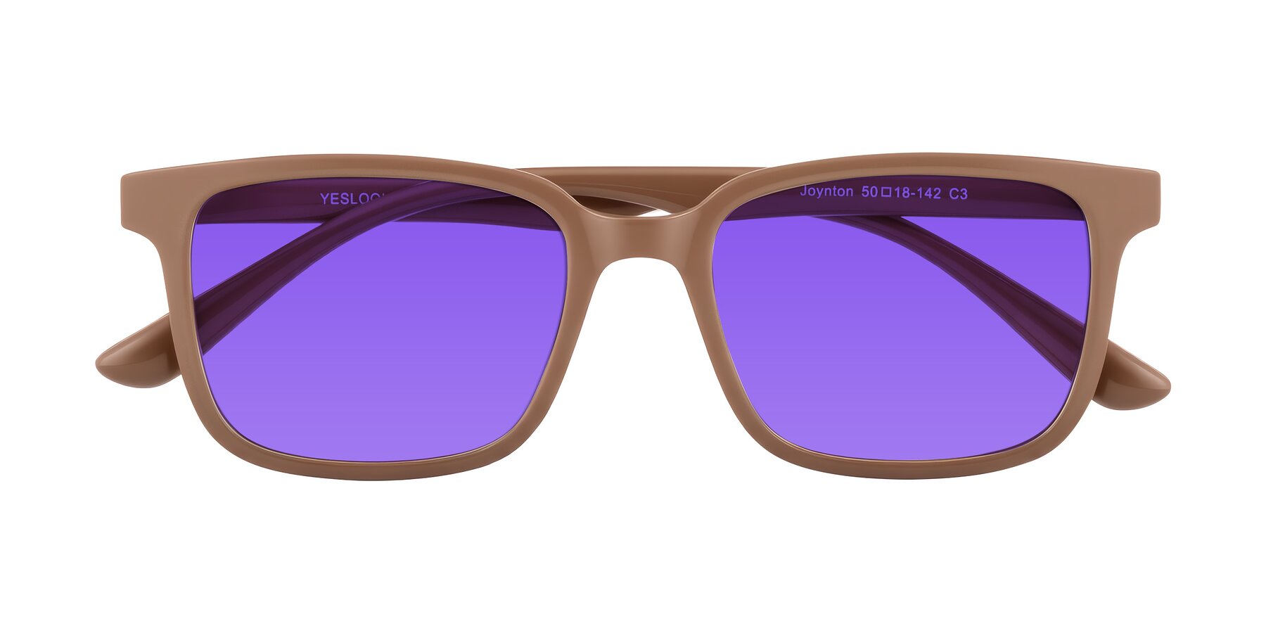 Folded Front of Joynton in Milk Chocolate with Purple Tinted Lenses