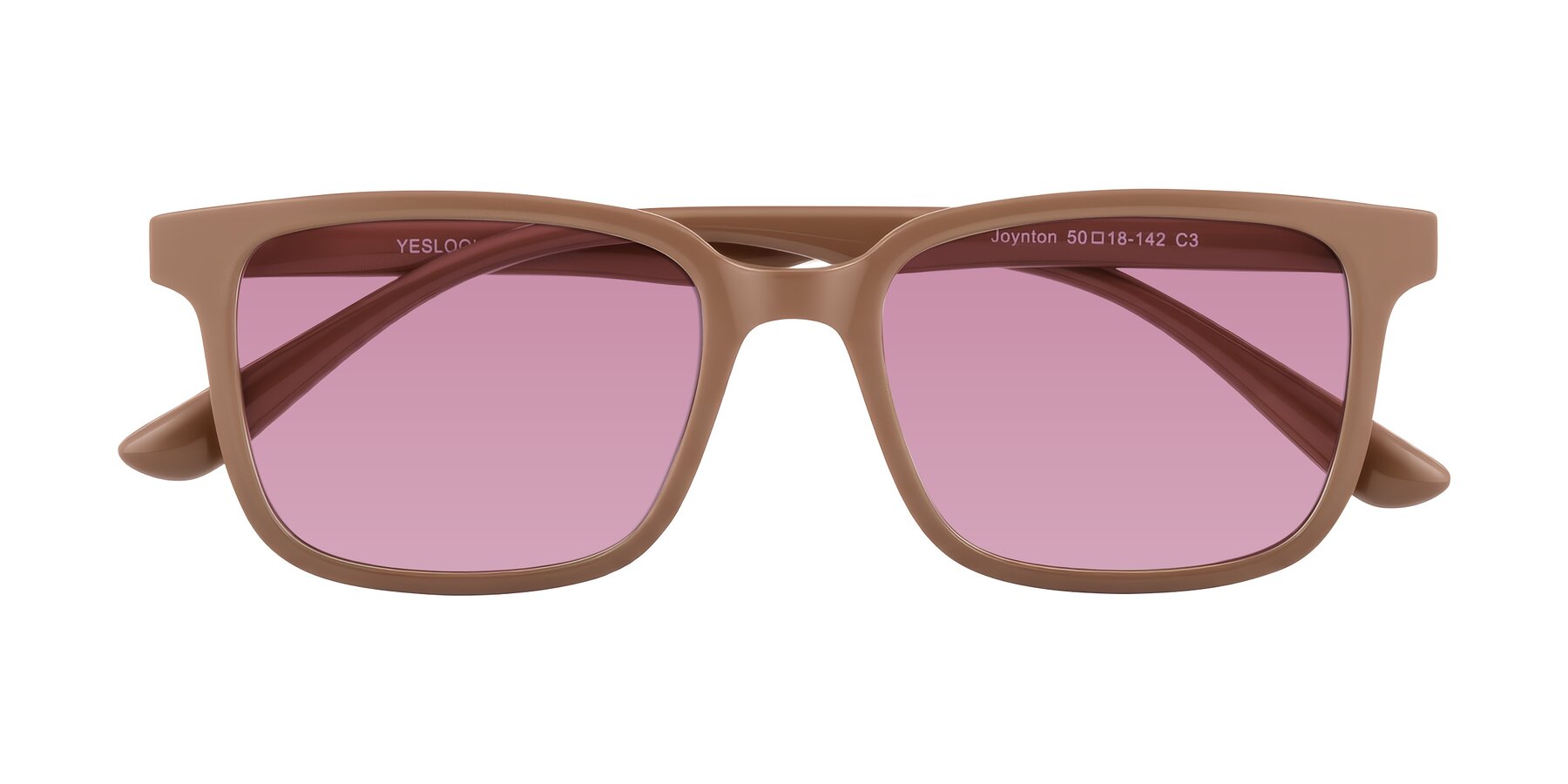 Folded Front of Joynton in Milk Chocolate with Medium Wine Tinted Lenses