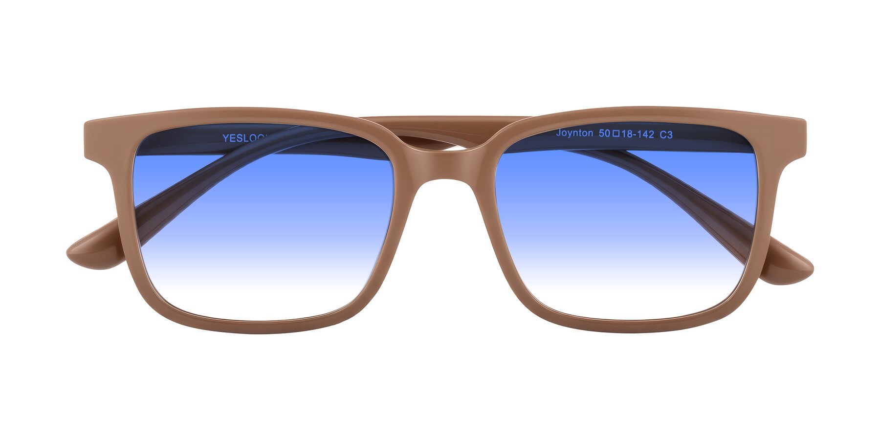 Folded Front of Joynton in Milk Chocolate with Blue Gradient Lenses