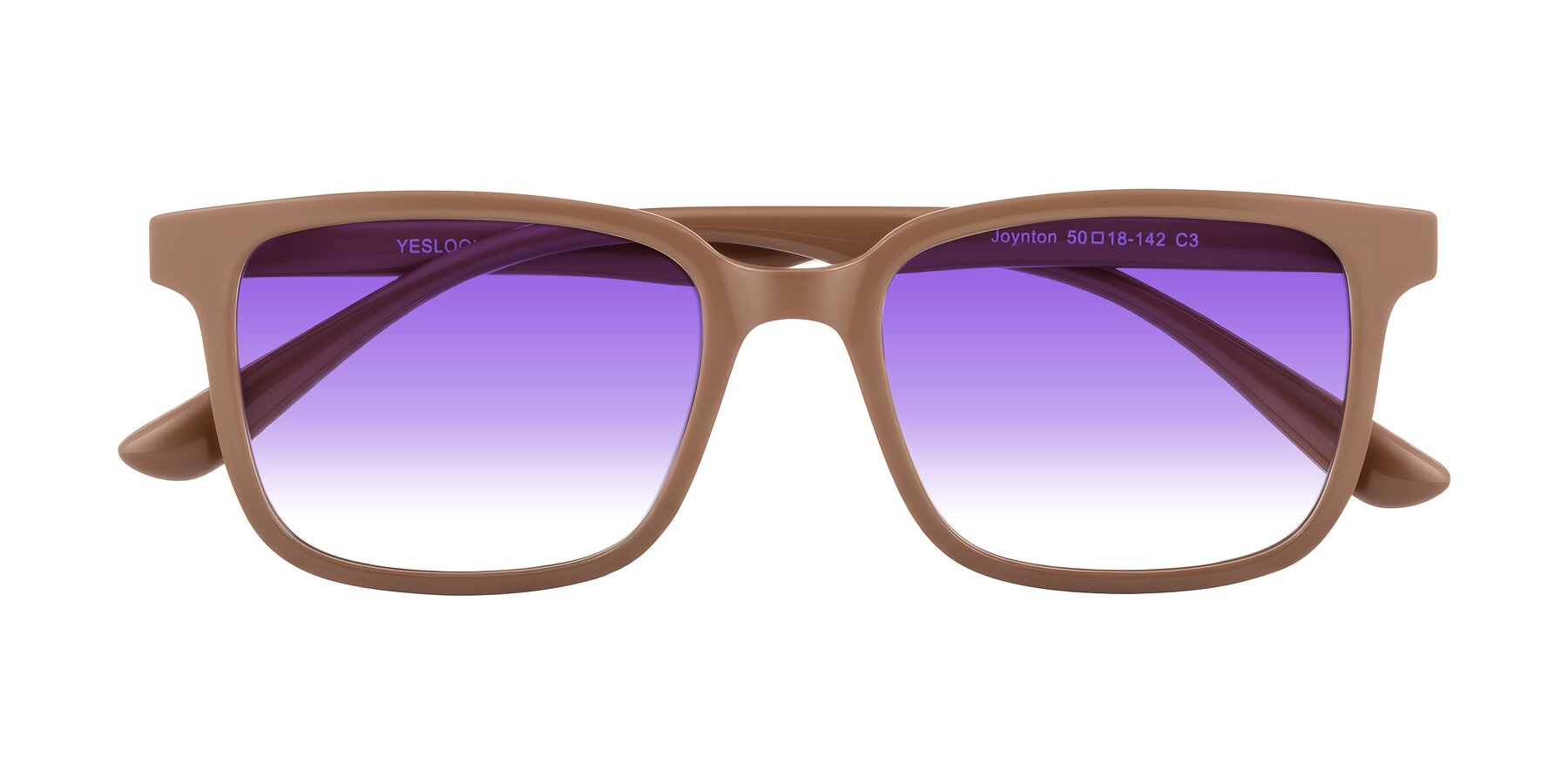 Folded Front of Joynton in Milk Chocolate with Purple Gradient Lenses