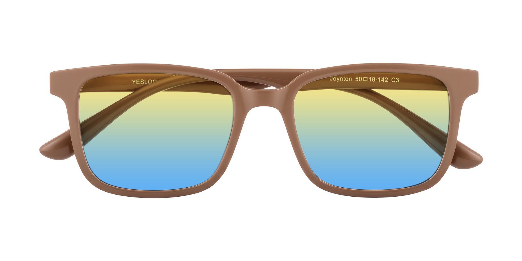 Folded Front of Joynton in Milk Chocolate with Yellow / Blue Gradient Lenses
