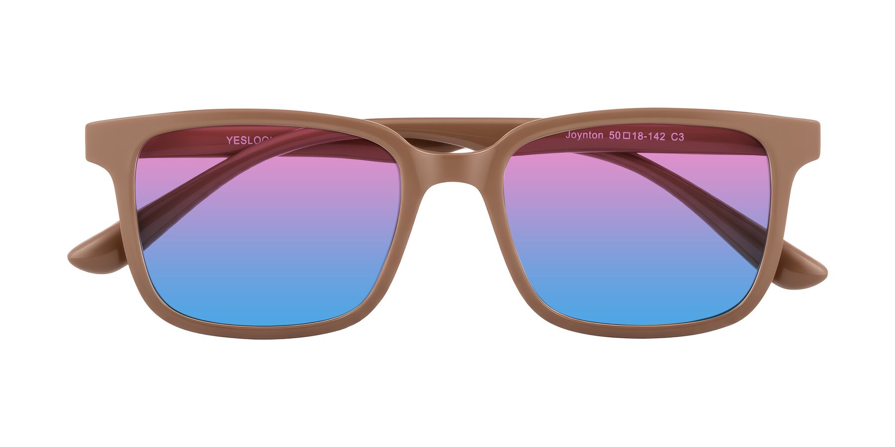 Folded Front of Joynton in Milk Chocolate with Pink / Blue Gradient Lenses