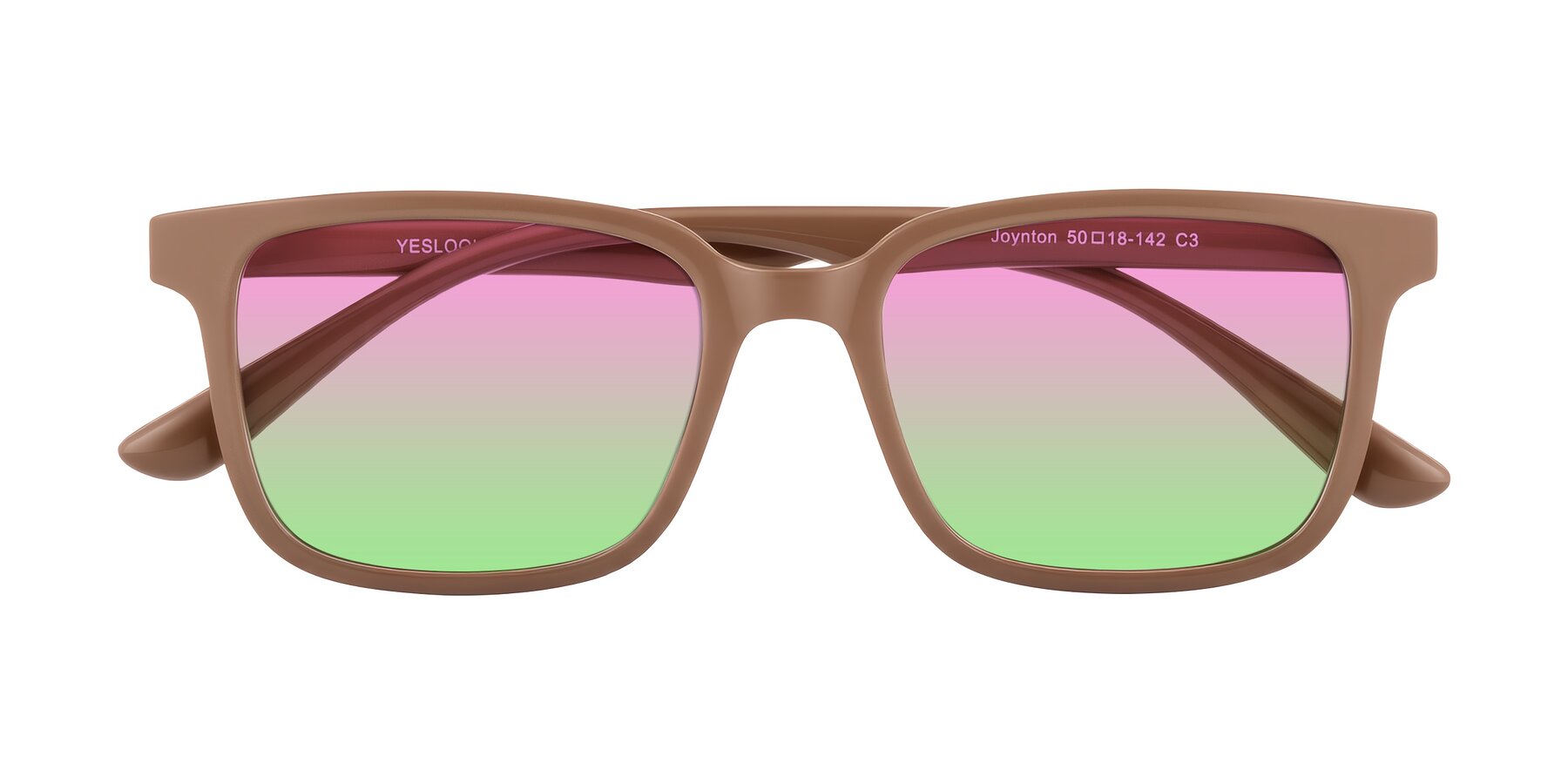 Folded Front of Joynton in Milk Chocolate with Pink / Green Gradient Lenses