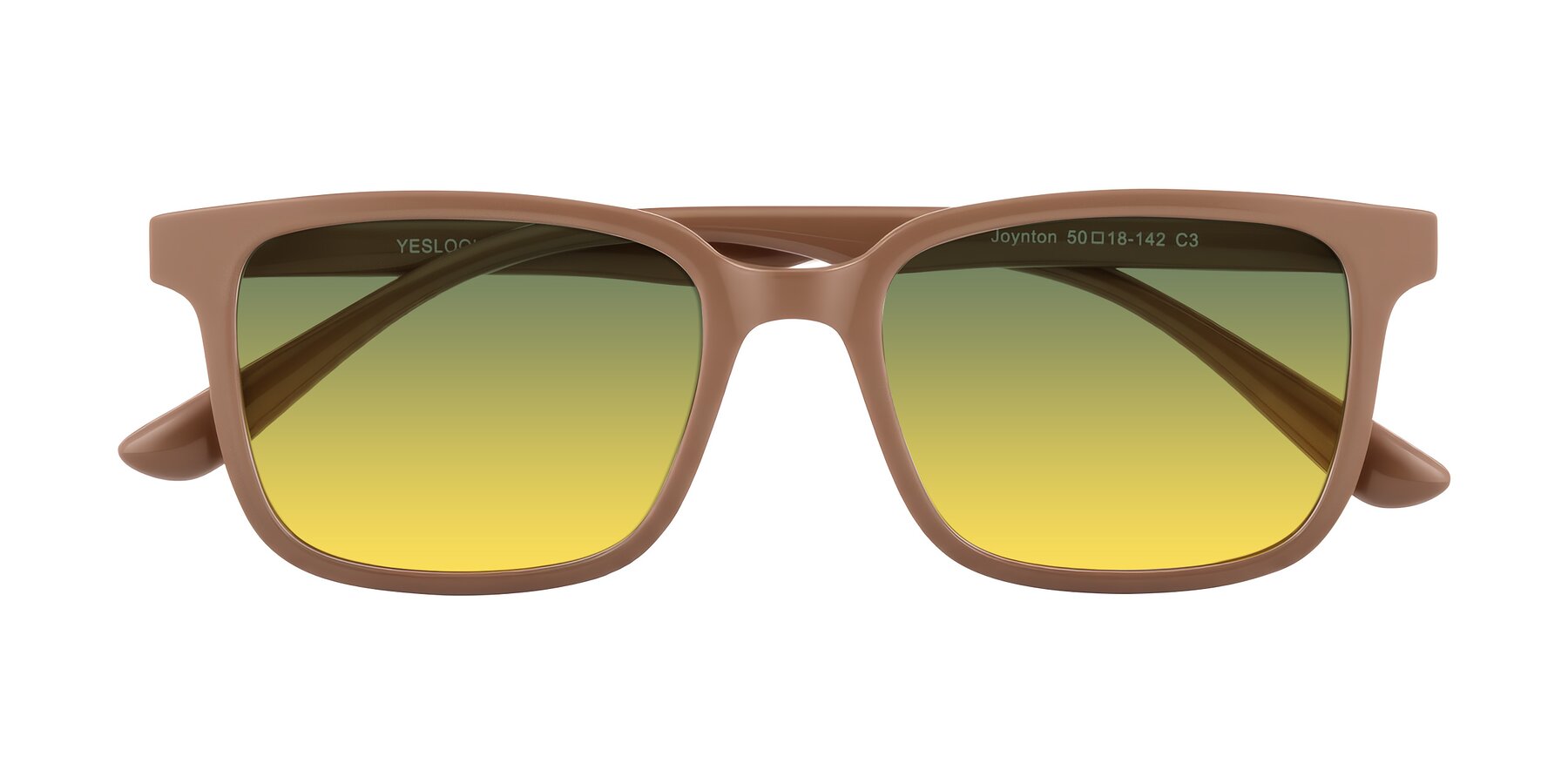 Folded Front of Joynton in Milk Chocolate with Green / Yellow Gradient Lenses