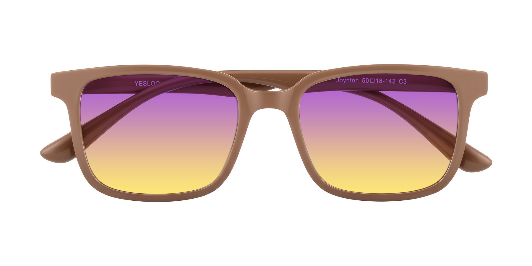 Folded Front of Joynton in Milk Chocolate with Purple / Yellow Gradient Lenses
