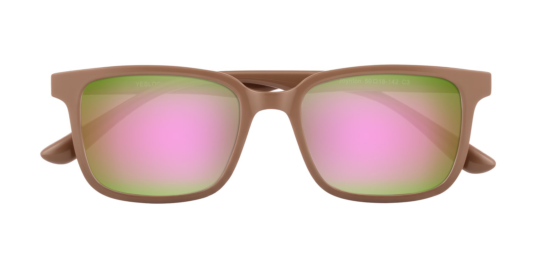 Folded Front of Joynton in Milk Chocolate with Pink Mirrored Lenses