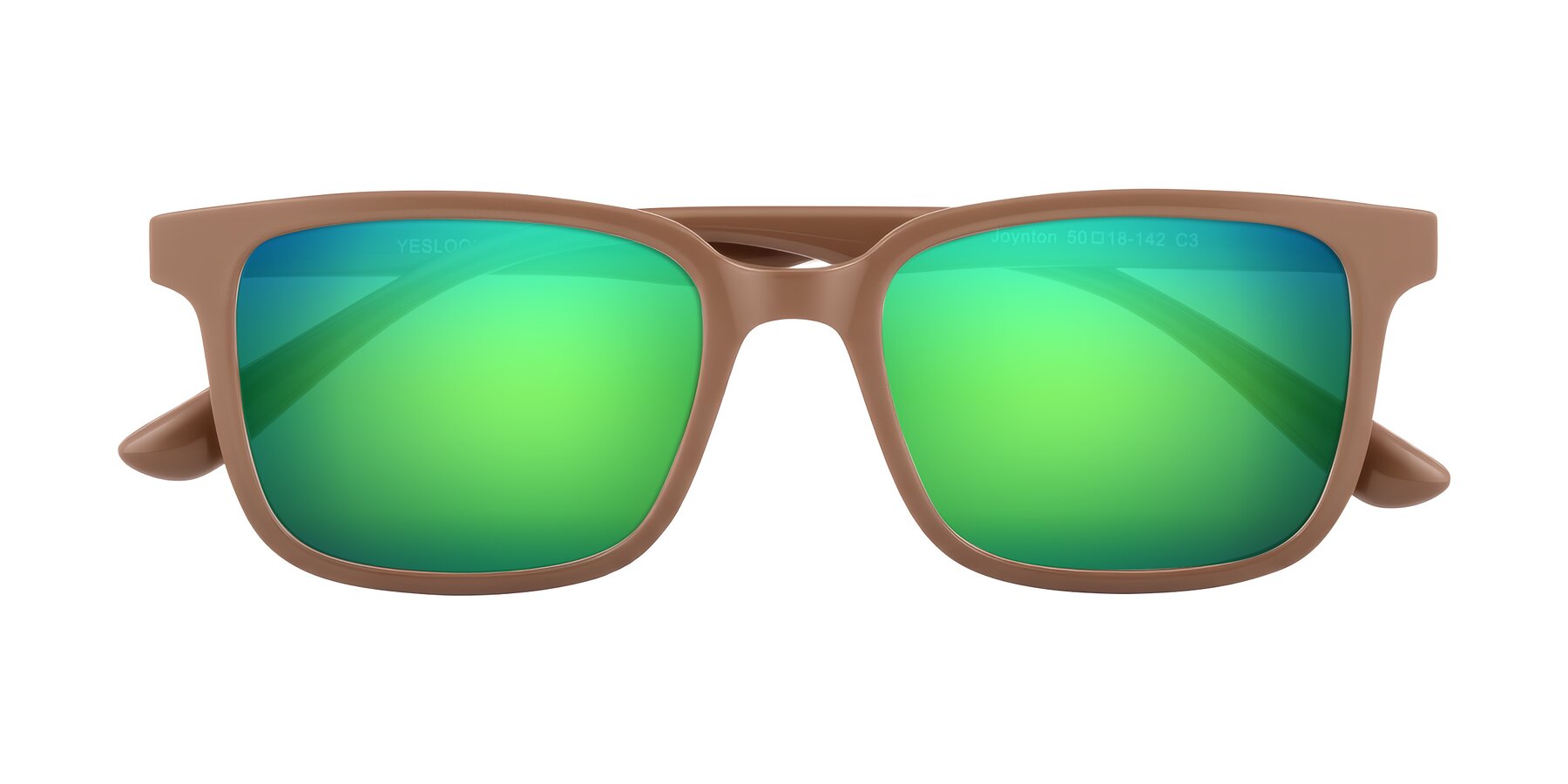 Folded Front of Joynton in Milk Chocolate with Green Mirrored Lenses