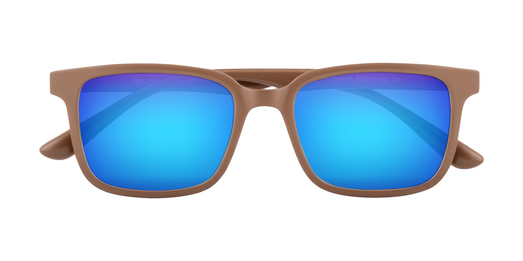 Folded Front of Joynton in Milk Chocolate with Blue Mirrored Lenses