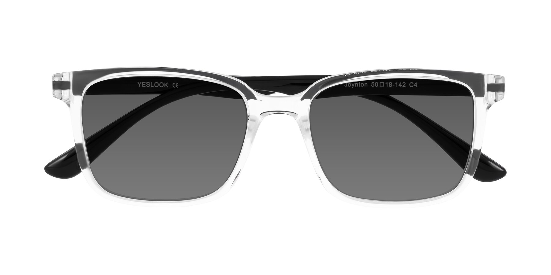 Folded Front of Joynton in Clear/Black with Medium Gray Tinted Lenses