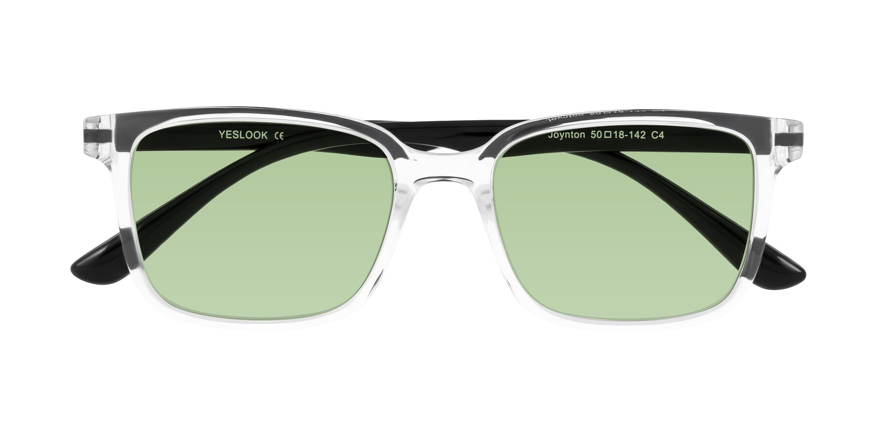 Folded Front of Joynton in Clear/Black with Medium Green Tinted Lenses