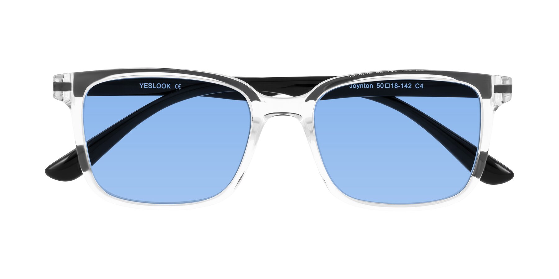 Folded Front of Joynton in Clear/Black with Medium Blue Tinted Lenses