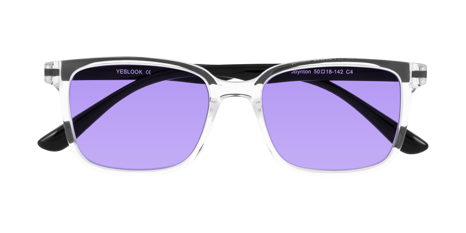 Folded Front of Joynton in Clear/Black with Medium Purple Tinted Lenses