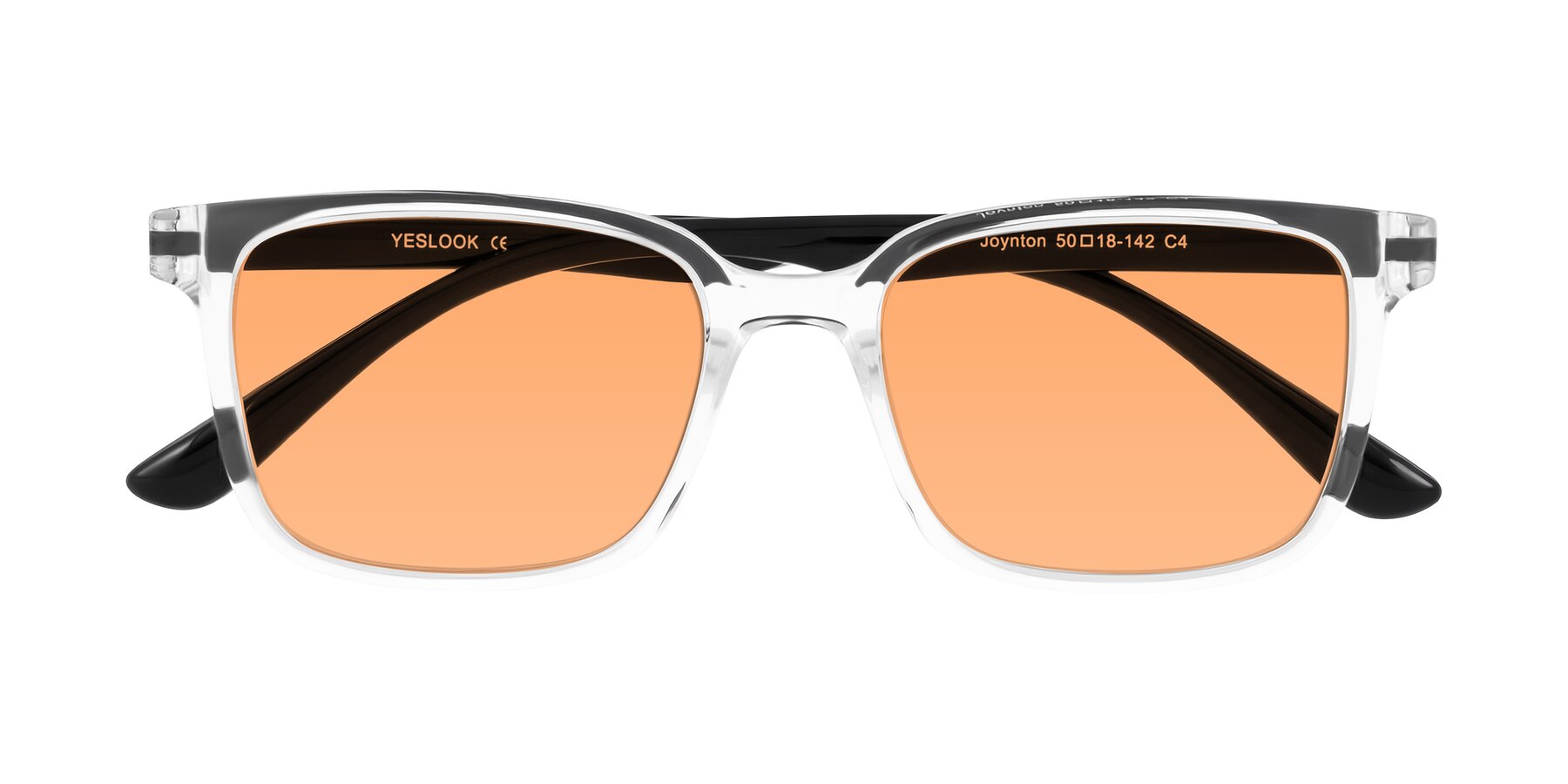Folded Front of Joynton in Clear/Black with Medium Orange Tinted Lenses
