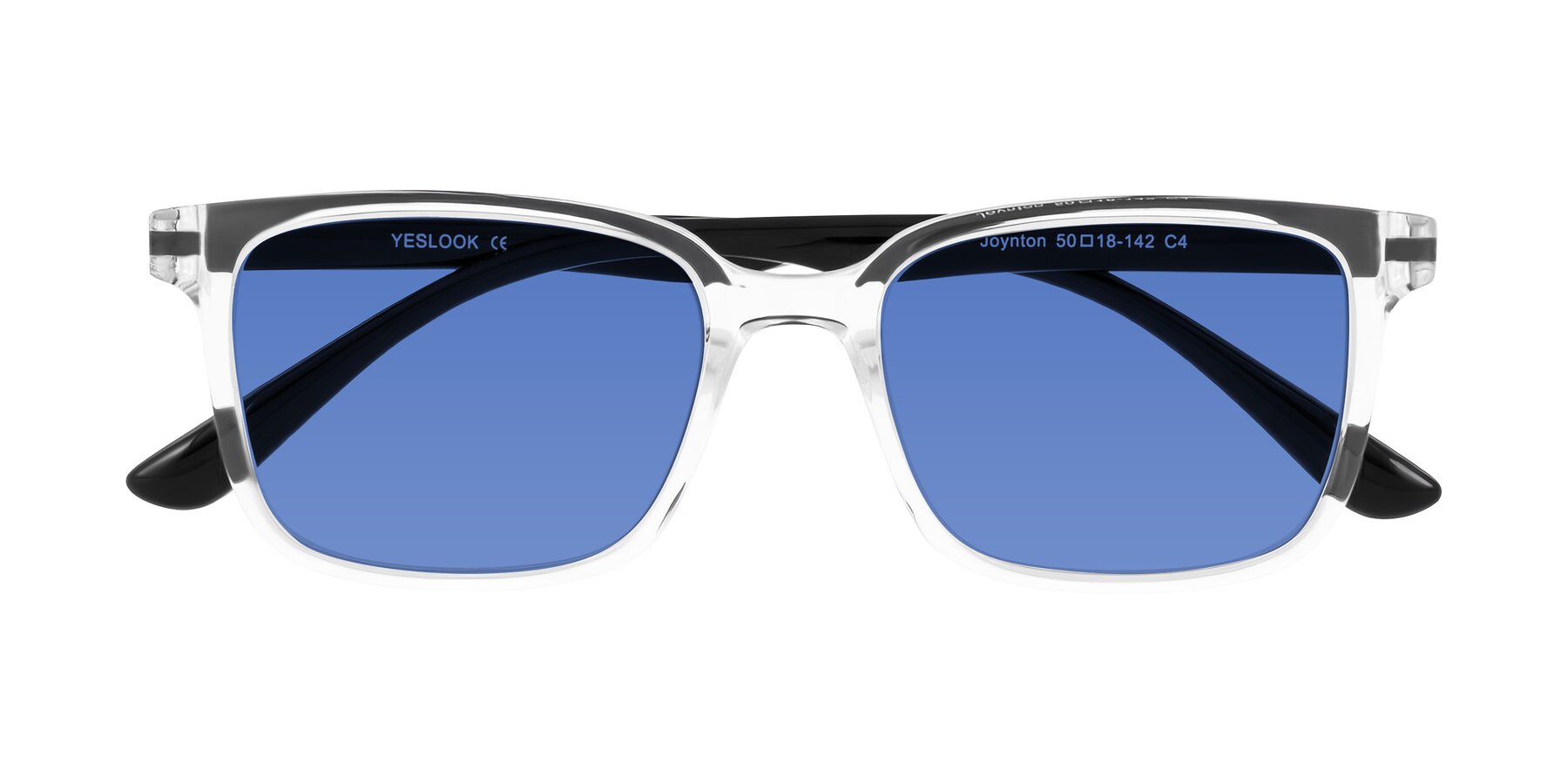 Folded Front of Joynton in Clear/Black with Blue Tinted Lenses