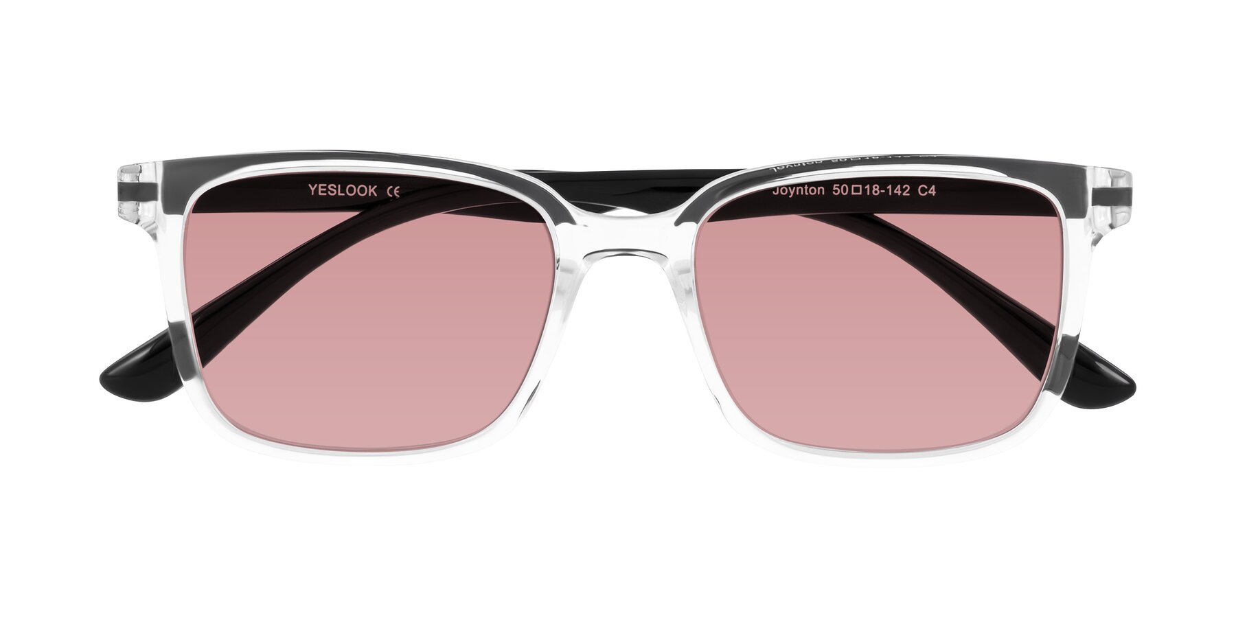 Folded Front of Joynton in Clear/Black with Medium Garnet Tinted Lenses