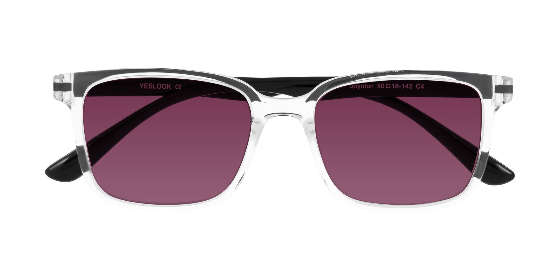 Folded Front of Joynton in Clear/Black with Wine Tinted Lenses