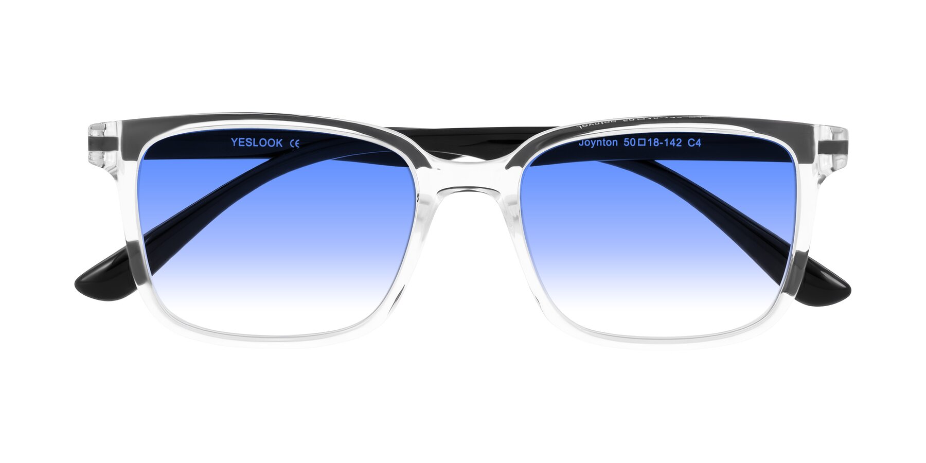 Folded Front of Joynton in Clear/Black with Blue Gradient Lenses