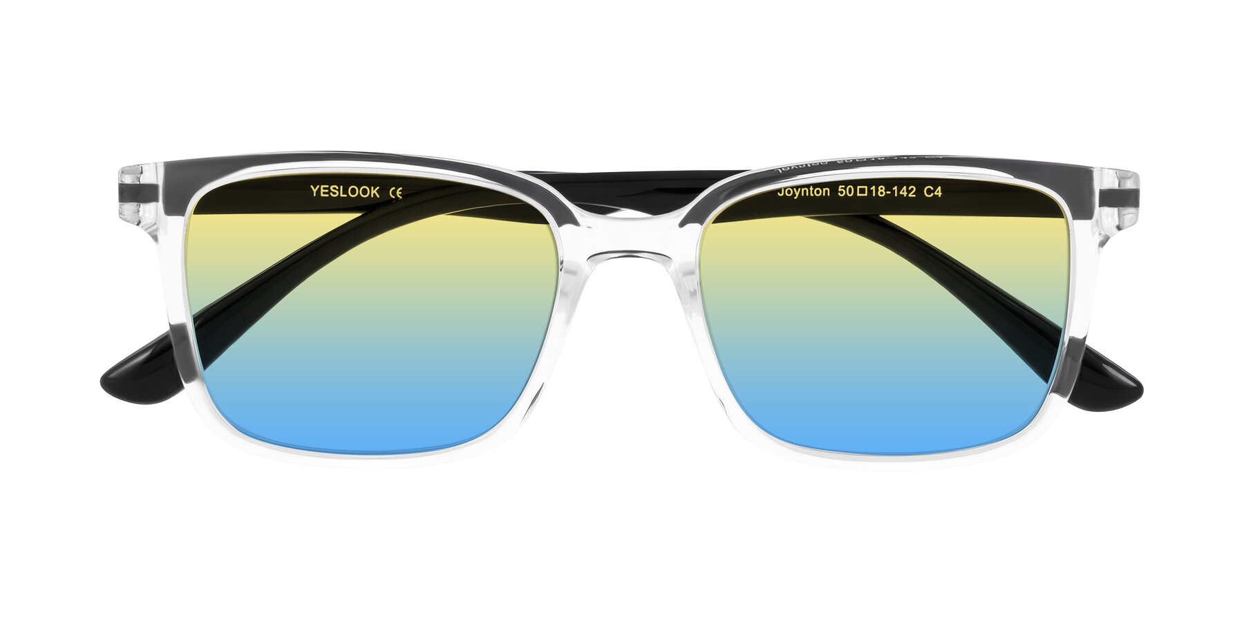 Folded Front of Joynton in Clear/Black with Yellow / Blue Gradient Lenses