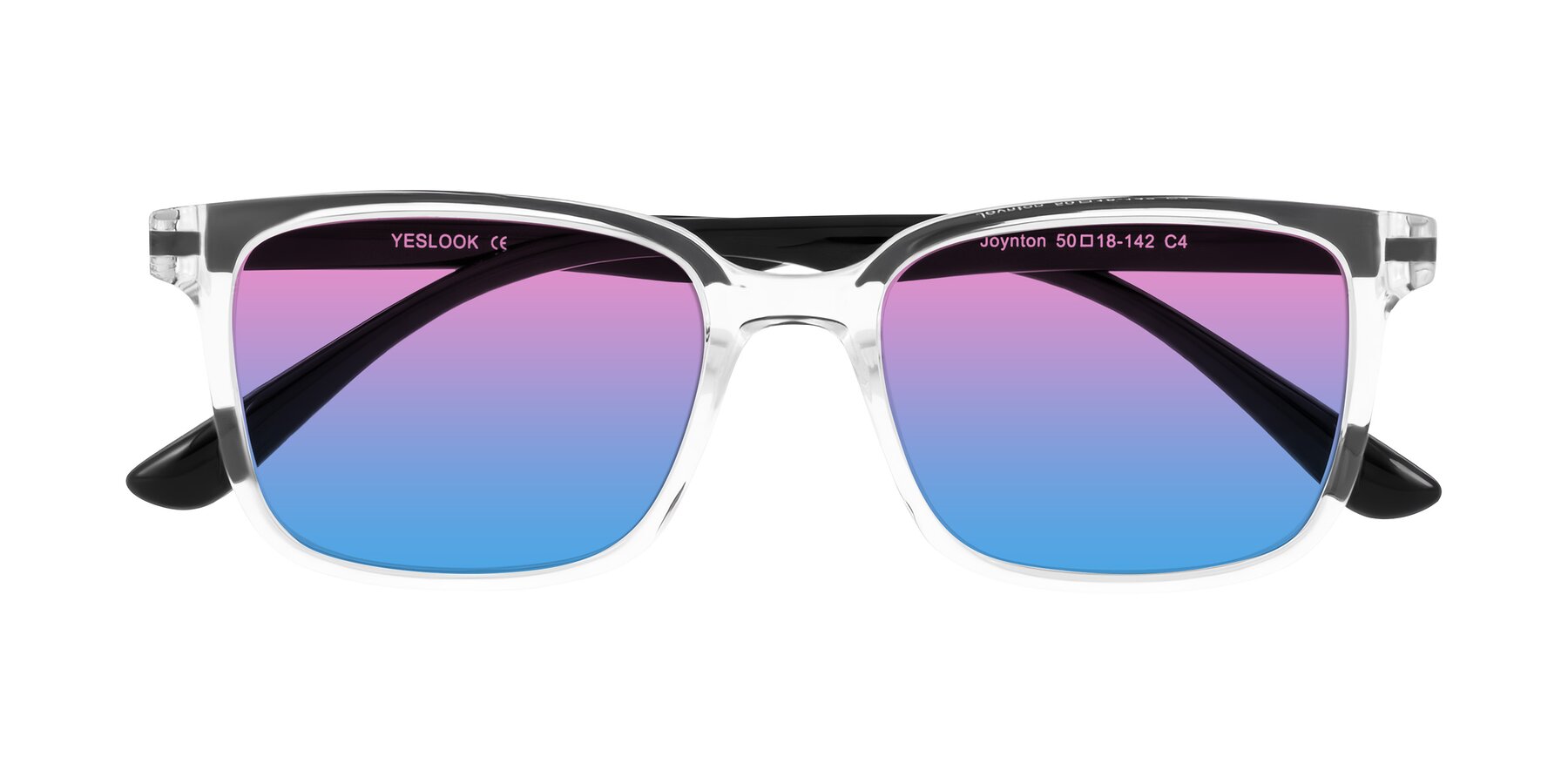 Folded Front of Joynton in Clear/Black with Pink / Blue Gradient Lenses